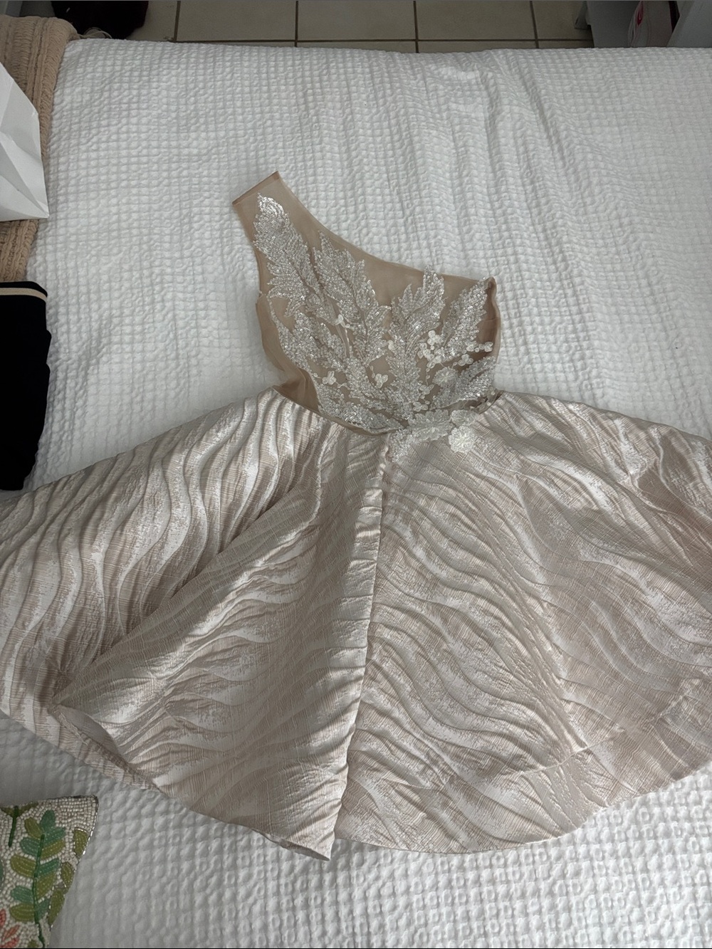 Girls One-Shoulder Champagne Party Dress with Sequin Appliqué designed by kriado